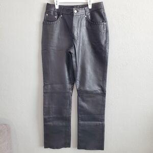 Saguaro Womens Black Leather Pants Jean Style 5 Pocket Lined Moto Biker Size 10